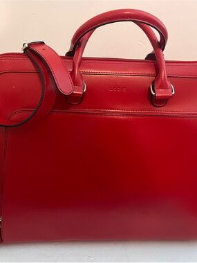 Lodis Red Leather Briefcase with Top Handles and Shoulder Strap